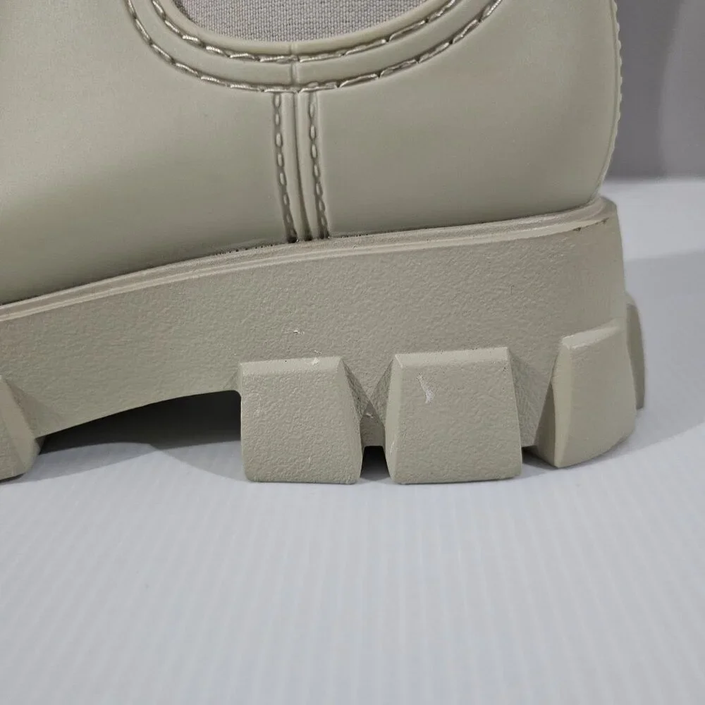 Jeffrey Campbell Play Pleu Rain Boot Womens 9 Cream Platform Chelsea Lug Sole